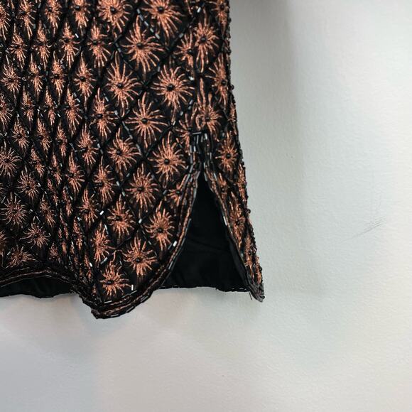 Vintage Adrianna Papell Evening Silk Beaded Embroidered Jacket Black Copper S - Picture 5 of 14